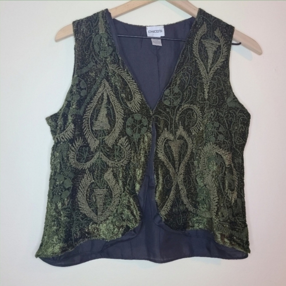 vintage Forest Green Embroidered Lace Vest, small